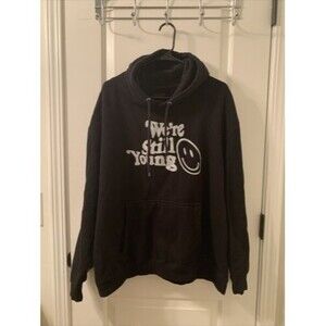 Fanjoy Hoodie Sweatshirt We’re Still Young Mens 2XL Smiley Face Black Hoodie